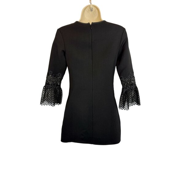Self Portrait Bell Sleeve Ponte Lace Trim Shift Dress black - Size 2 - Picture 7 of 11